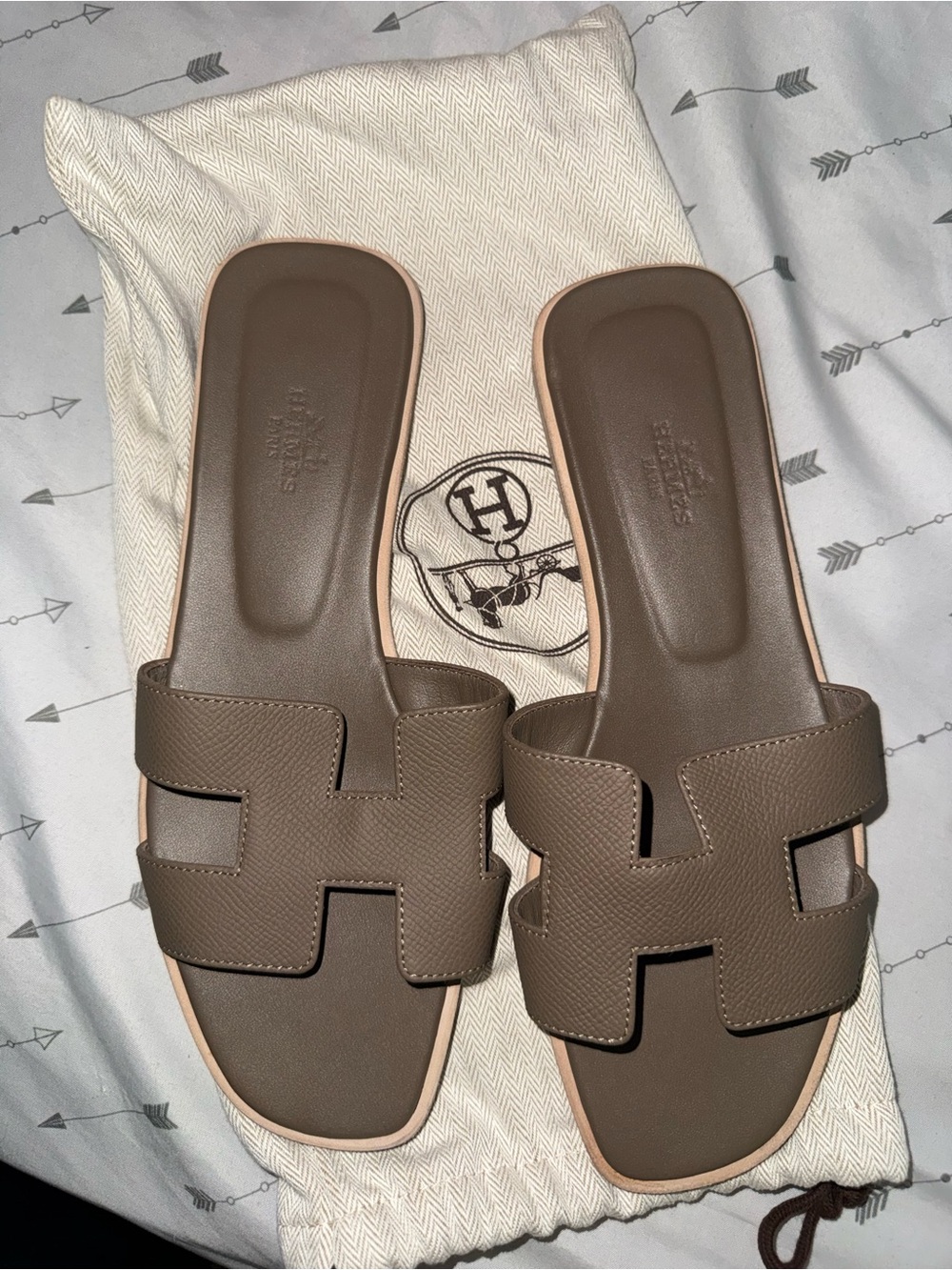 Hermes Oran Leather Slide Sandals